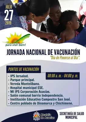 JORNADA NACIONAL DE VACUNACIÓN ESTE 27 DE JULIO DE 2019