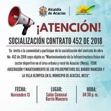 SOCIALIZACIÓN DEL CONTRATO DE OBRA 452 DE 2018