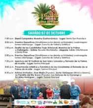 Programación del sábado 7 de oct del IV Festival y Reinado de la Palma de Aceite en Chichimene