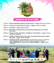 Programación para el domingo 8 de octubre del IV Festival y Reinado de la Palma de Aceite en Chichimene