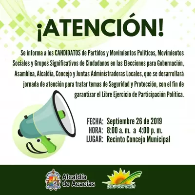 ATENCIÓN: JORNADA DE ATENCIÓN PARA TRATAR TEMAS DE SEGURIDAD Y PROTECCIÓN.