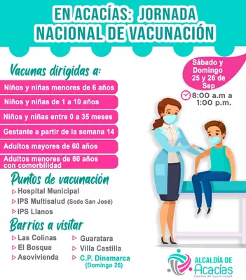 Asista a la Jornada Vacunación este 25 y 26 de septiembre 