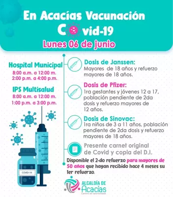 Lugares de aplicación de la vacuna contra el covid-19 para este lunes 6 de junio de 2022