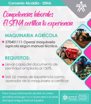 Convenio Alcaldía- SENA: Curso para Operar Maquinaria Agrícola