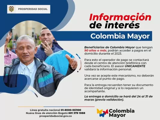 Programa Colombia Mayor pagará en su domicilio a adultos de más de 90 años