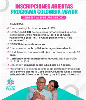 En junio nuevas inscripciones para el programa Nacional Colombia Mayor