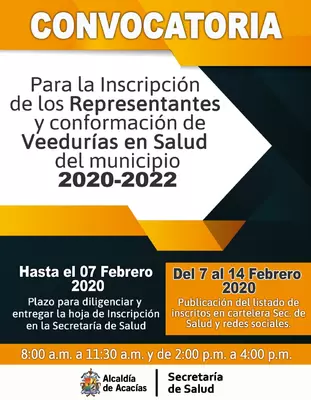 INSCRIPCIÓN DE LOS REPRESENTANTES Y CONFORMACIÓN DE VEEDURÍAS EN SALUD 2020 – 2022