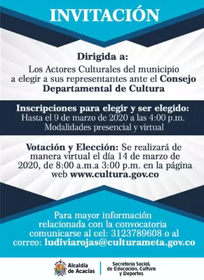 CONVOCATORIA ELECCIÓN REPRESENTANTES AL CONSEJO DEPARTAMENTAL DE CULTURA DEL META