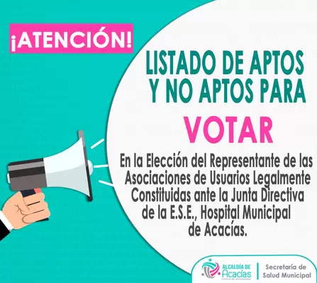 Personas aptas y no aptas para votar para elegir representante de la Junta Directiva del Hospital Municipal de Acacías.