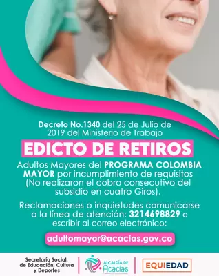 Edicto Suspensión de Adultos Mayores Programa Colombia Mayor