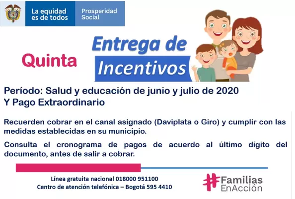 Pagos de Incentivos Familias en Acción y Quinto Pago Extraordinario.