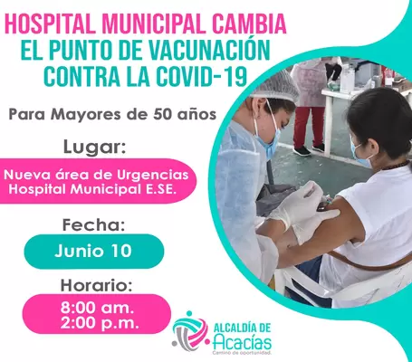 Cambia Sitio de Vacunación de I.E. Juan Humberto Baquero a Nueva área de Urgencias del Hospital