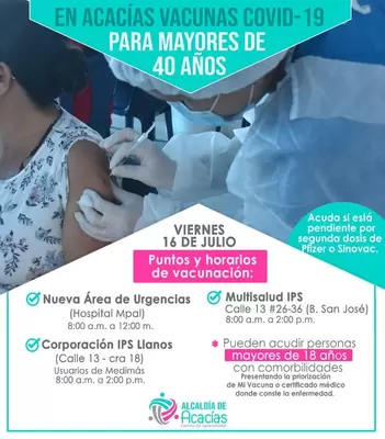 Puntos de Vacunación contra el COVID- 19 para Este 16 de Julio de 2021