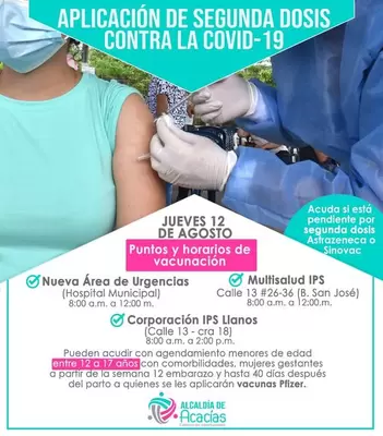 Puntos de Vacunación contra el COVID- 19 dispuestos para este 12 de agosto de 2021