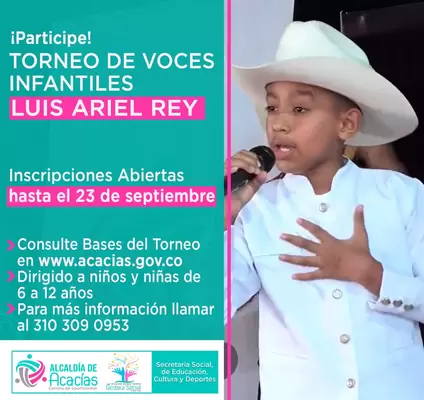 Inscríbete en el Concurso Torneo Infantil de Voces Luis Ariel Rey