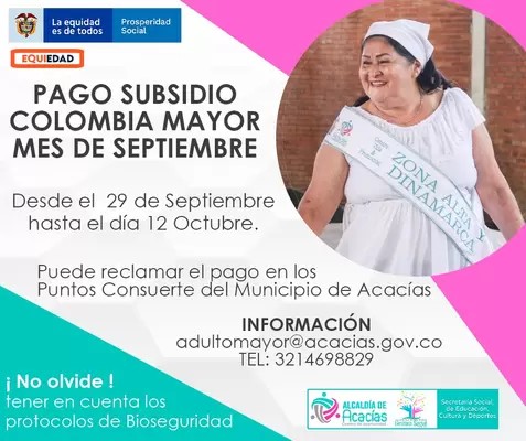 Inician pagos del mes de septiembre a beneficiarios de Colombia Mayor