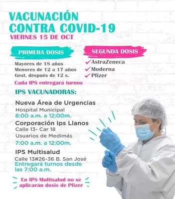 Lugares y Vacunas contra el COVID-19 para el 15 de octubre de 2021