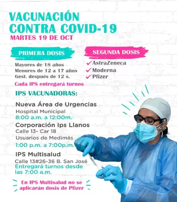 Lugares y Vacunas contra el COVID-19 para el 19 de octubre de 2021