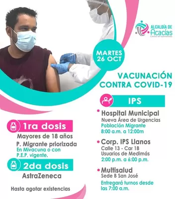 Lugares y Vacunas contra el COVID-19 para el 26 de octubre de 2021