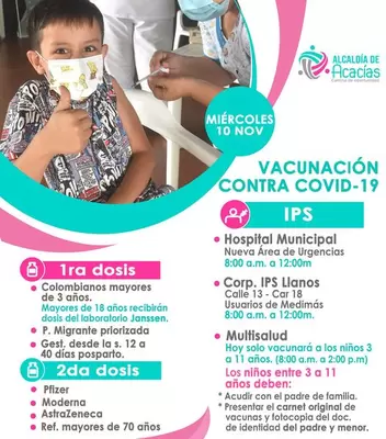 Lugares y Vacunas contra el COVID-19 para el 10 de noviembre de 2021