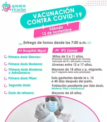Vacunas contra el Covid y lugares de aplicación para este 13 de noviembre de 2021