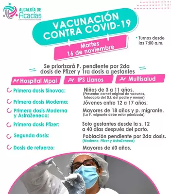 Vacunas contra el Covid-19 y lugares de aplicación para este 16 de noviembre