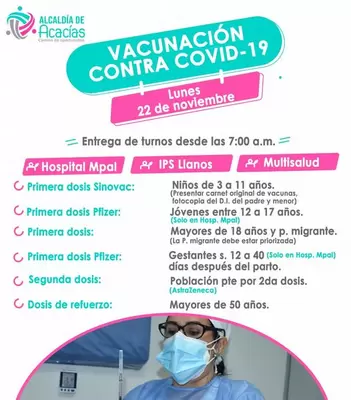 Vacunas contra el Covid-19 y lugares de aplicación para este 22 de noviembre