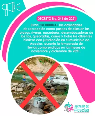 Decreto 241 de 2021: Prohibido baño y paseos de olla en afluentes hídricos de Acacías