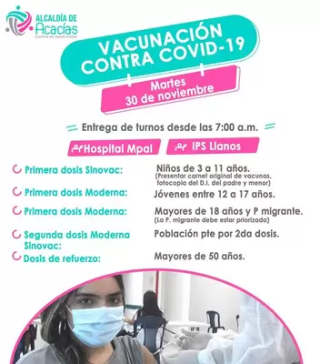 Vacunas contra el Covid-19 y lugares de aplicación para este 30 de noviembre