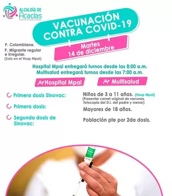 vacunación contra el covid-19  y lugares de aplicación para este 14 de diciembre