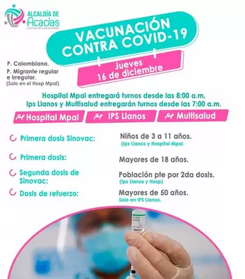 vacunación contra el covid-19  y lugares de aplicación para este 16 de diciembre